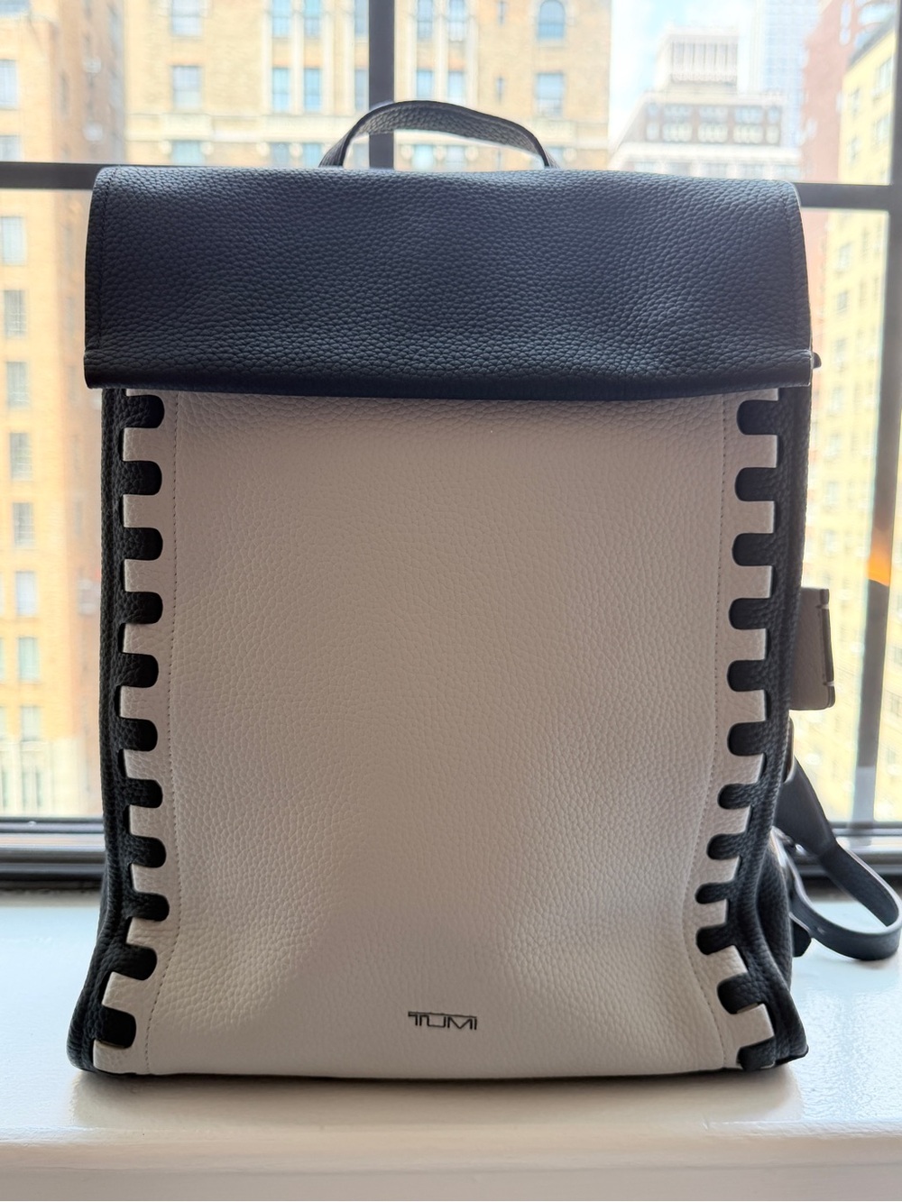 Tumi Two-Tone Unisex Leather Backpack — Black & White Panel